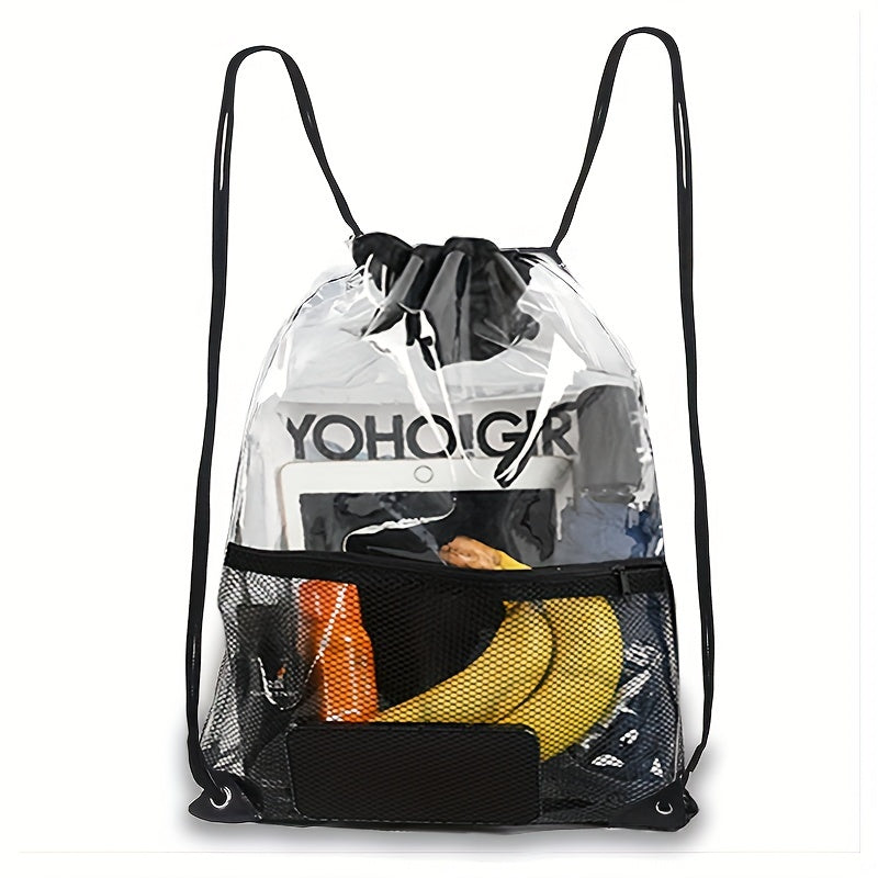 Waterproof Drawstring Backpack - Clear PVC Gym Bag for Travel & Sports