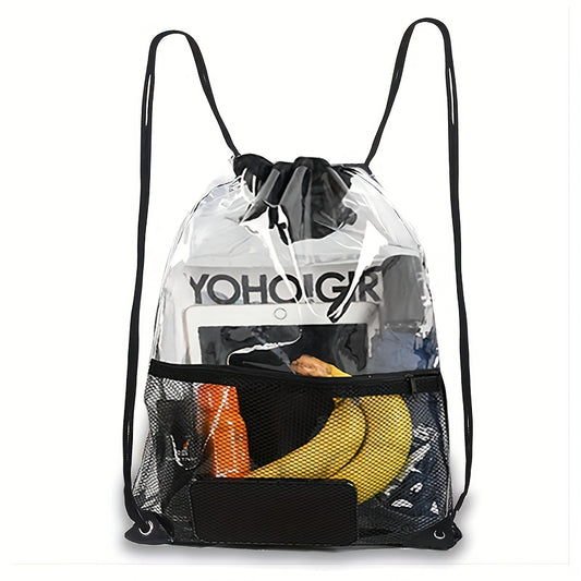 Waterproof Drawstring Backpack - Clear PVC Gym Bag for Travel & Sports