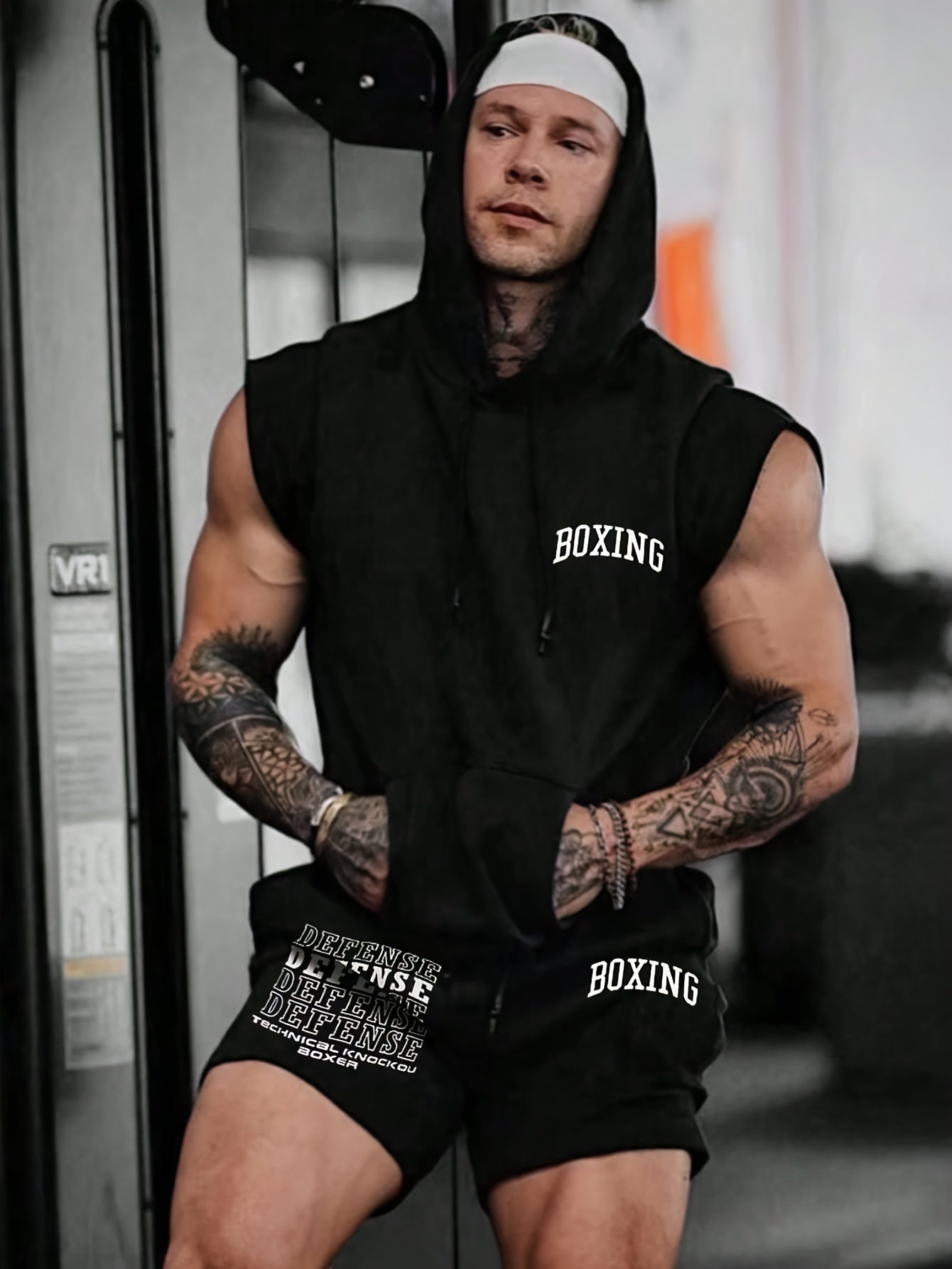 Men's Boxing 2-Piece Sports Set - Hooded Vest & Shorts