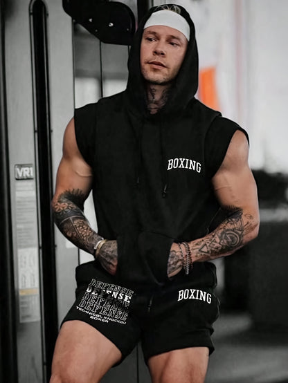 Men's Boxing 2-Piece Sports Set - Hooded Vest & Shorts