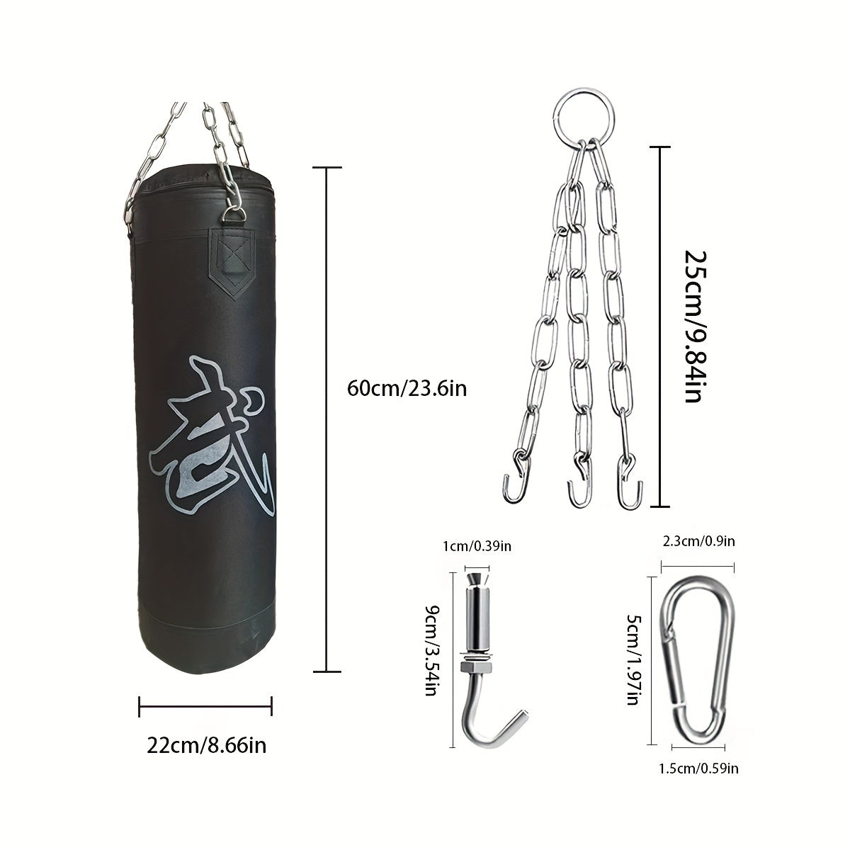 Heavy-Duty Boxing Punching Bag 60cm - Unfilled with Chain & Hook