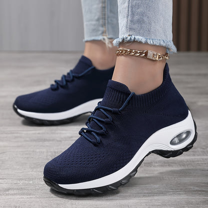 Women's Breathable Knit Chunky Sneakers - Casual Low Top Sport Shoes