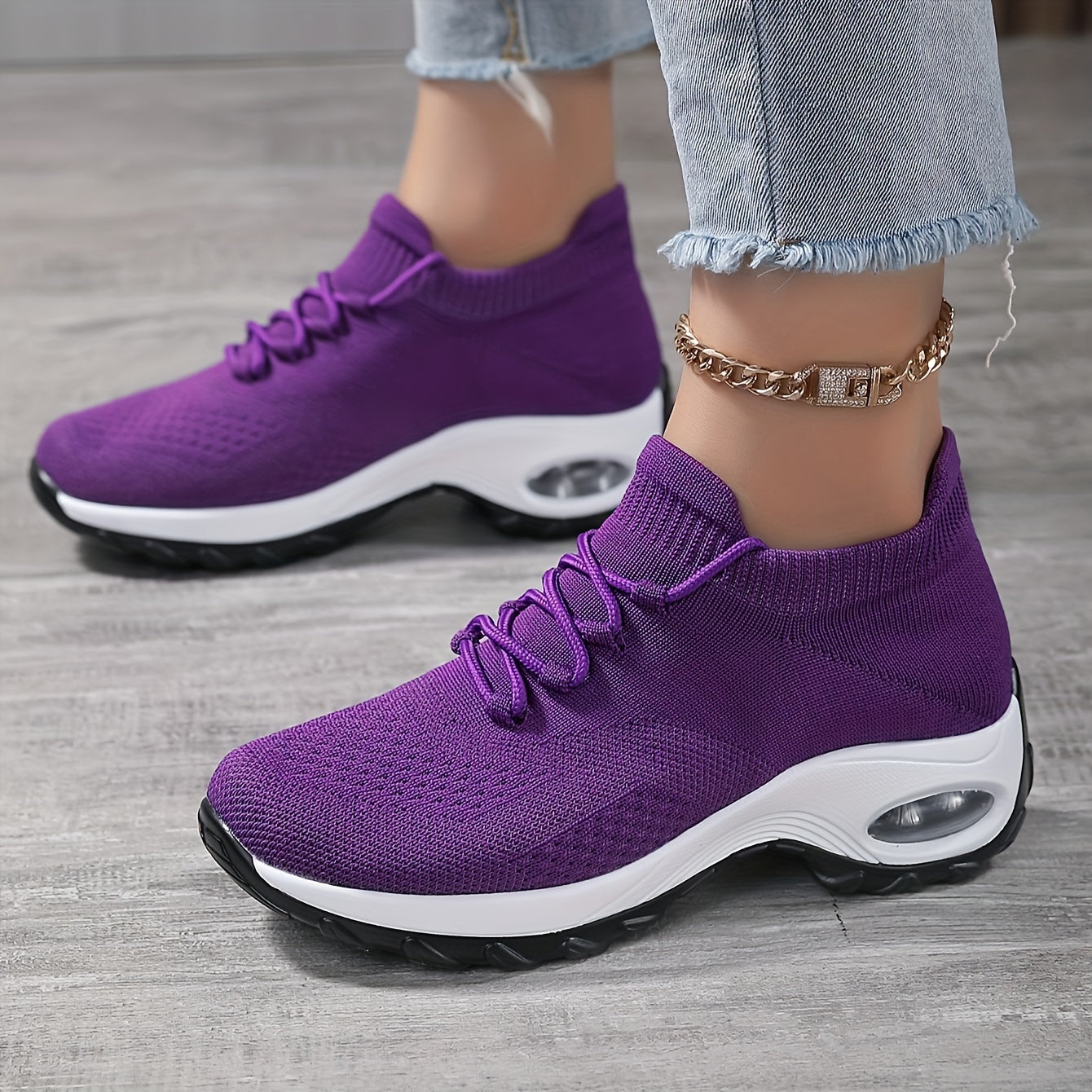 Women's Breathable Knit Chunky Sneakers - Casual Low Top Sport Shoes