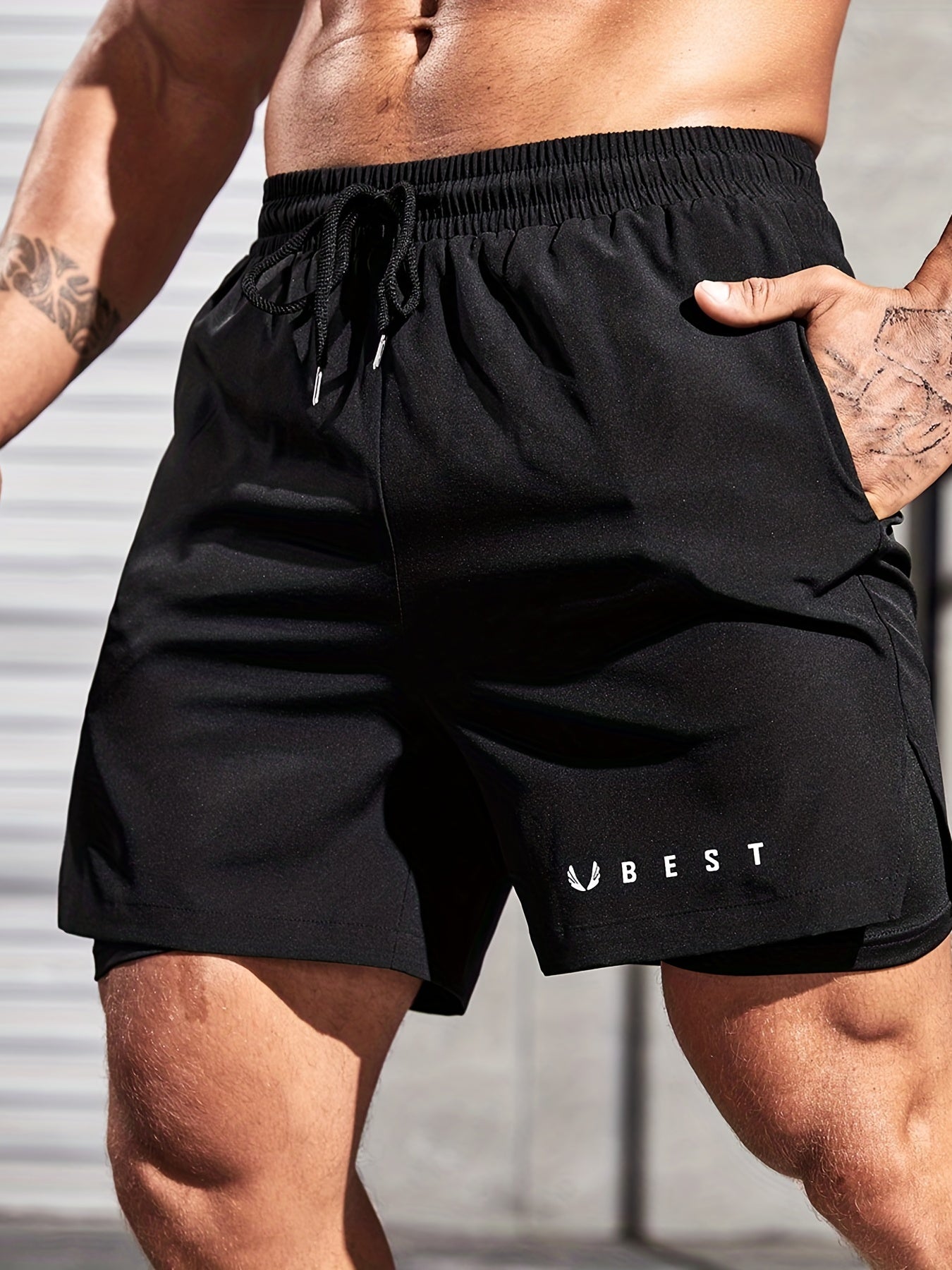 Men's Double Layer Athletic Shorts - Drawstring Sport Shorts for Outdoor Activities
