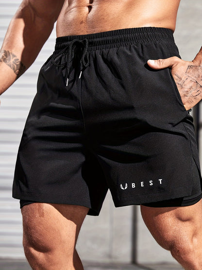 Men's Double Layer Athletic Shorts - Drawstring Sport Shorts for Outdoor Activities