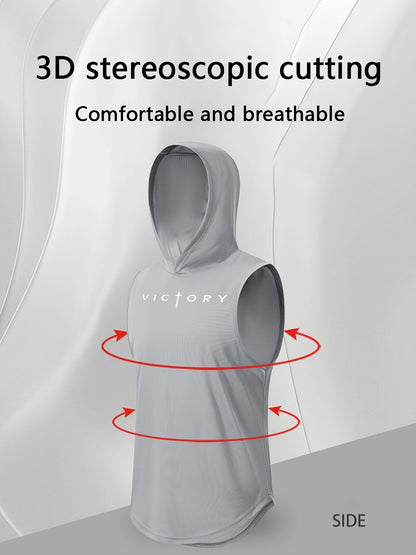 Men's Athletic Tank Top - Victory Print Hooded Gym Vest