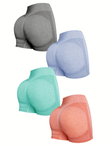 Women's Scrunch Butt Sports Shorts 4-Pack - Breathable Yoga Fitness Shorts