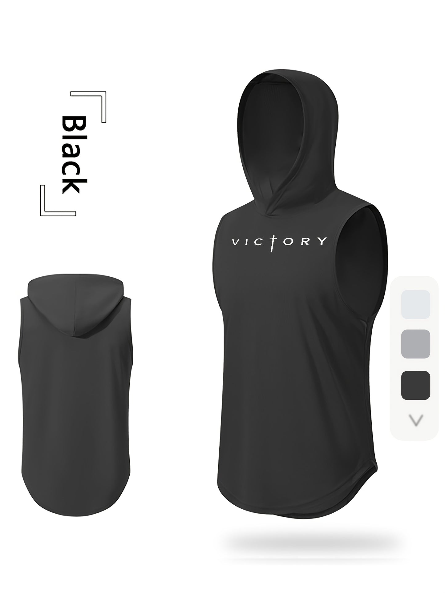 Men's Athletic Tank Top - Victory Print Hooded Gym Vest