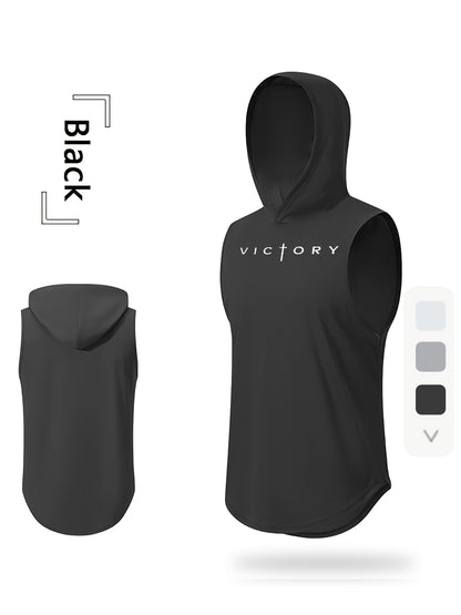 Men's Athletic Tank Top - Victory Print Hooded Gym Vest
