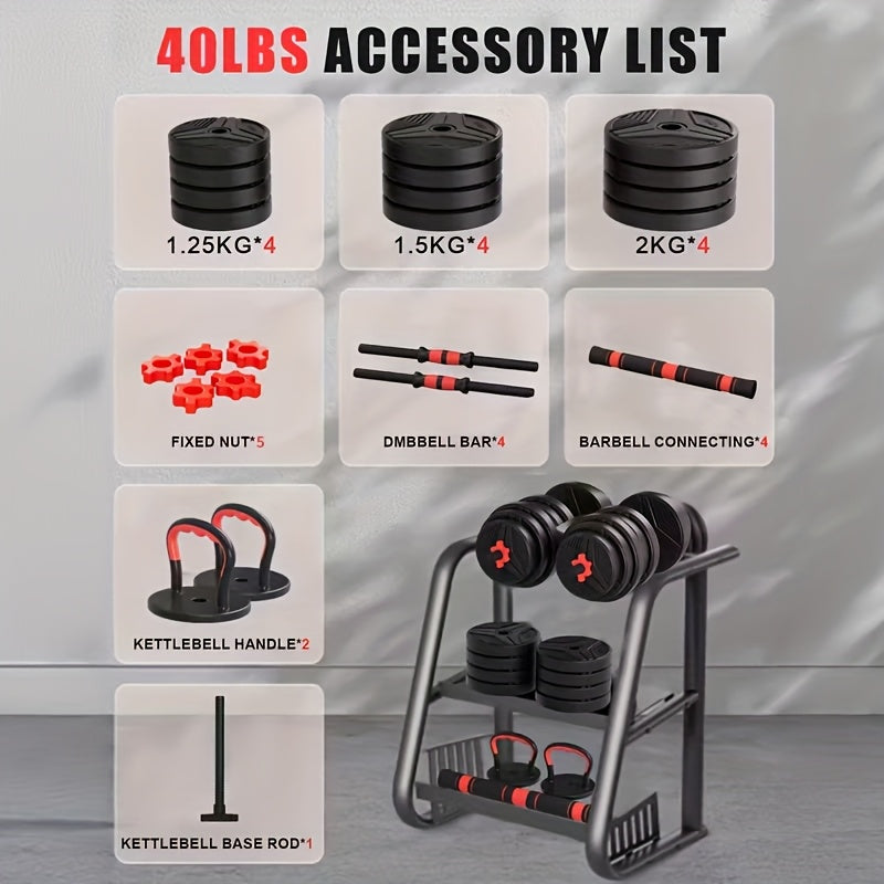 Adjustable Dumbbell Set 20-90 Lbs - 4-in-1 Versatile Home Gym Equipment