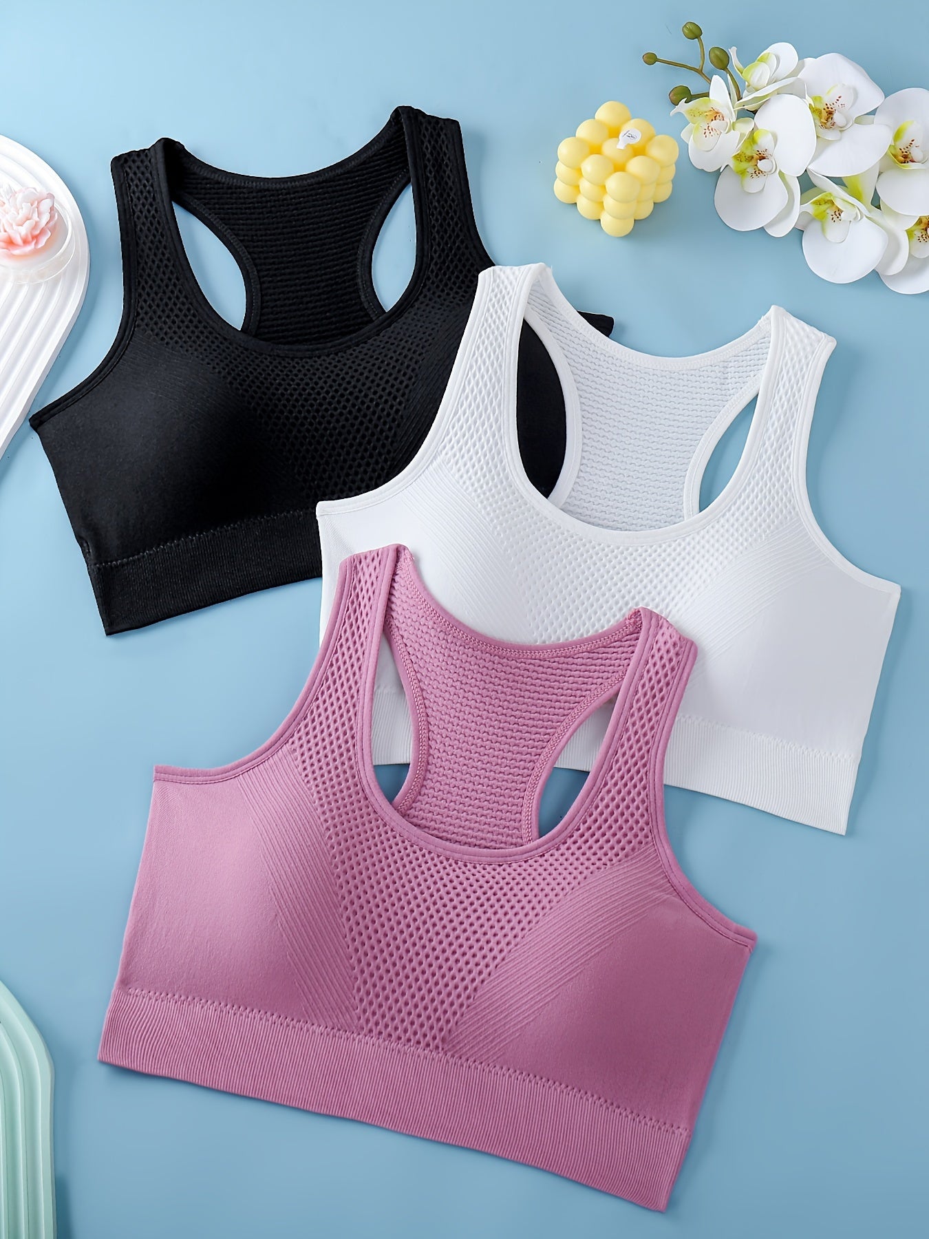 Women's Sports Bras 3-Pack - Breathable Yoga Fitness Tank Tops