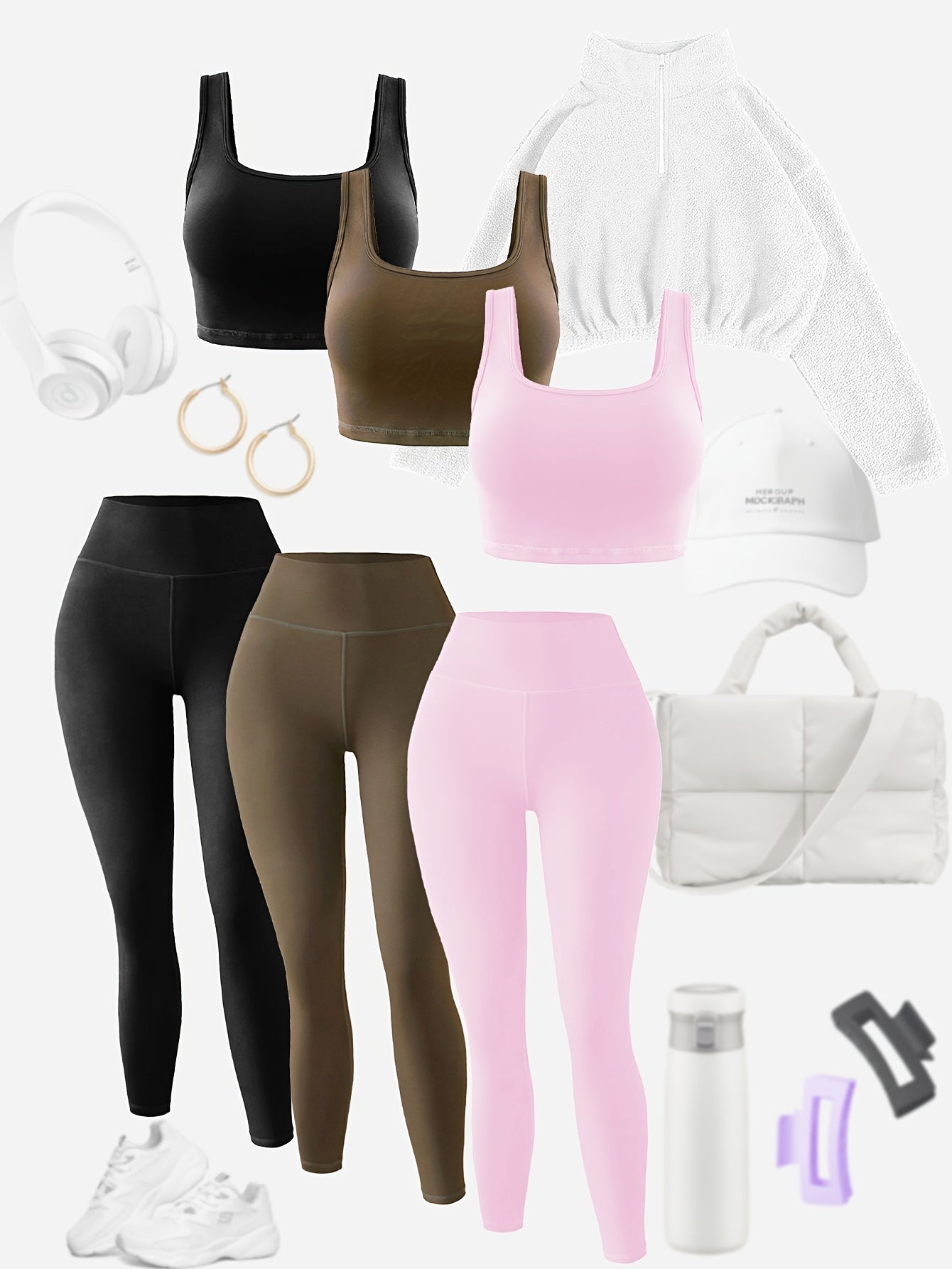 Women's 3-Piece Yoga Set - High Waist Leggings, Sports Bra & Vest