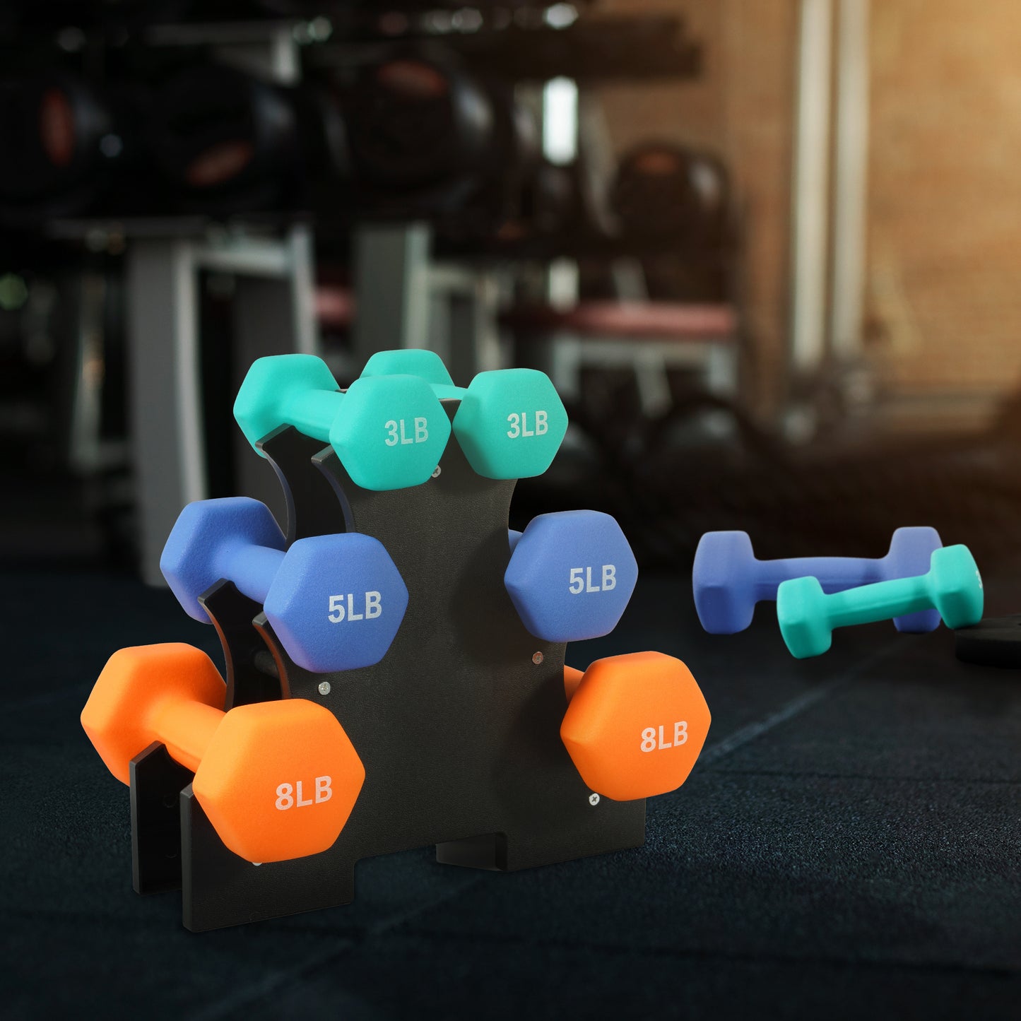 Professional Dumbbell Set with Storage Rack - Neoprene Hex Weights for Home Gym