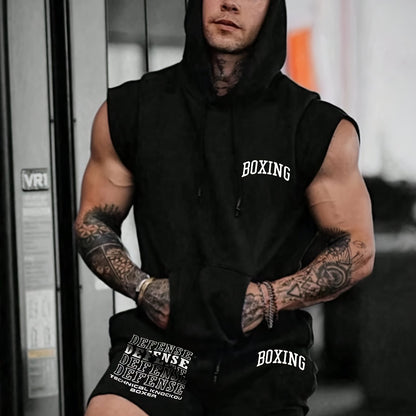 Men's Boxing 2-Piece Sports Set - Hooded Vest & Shorts