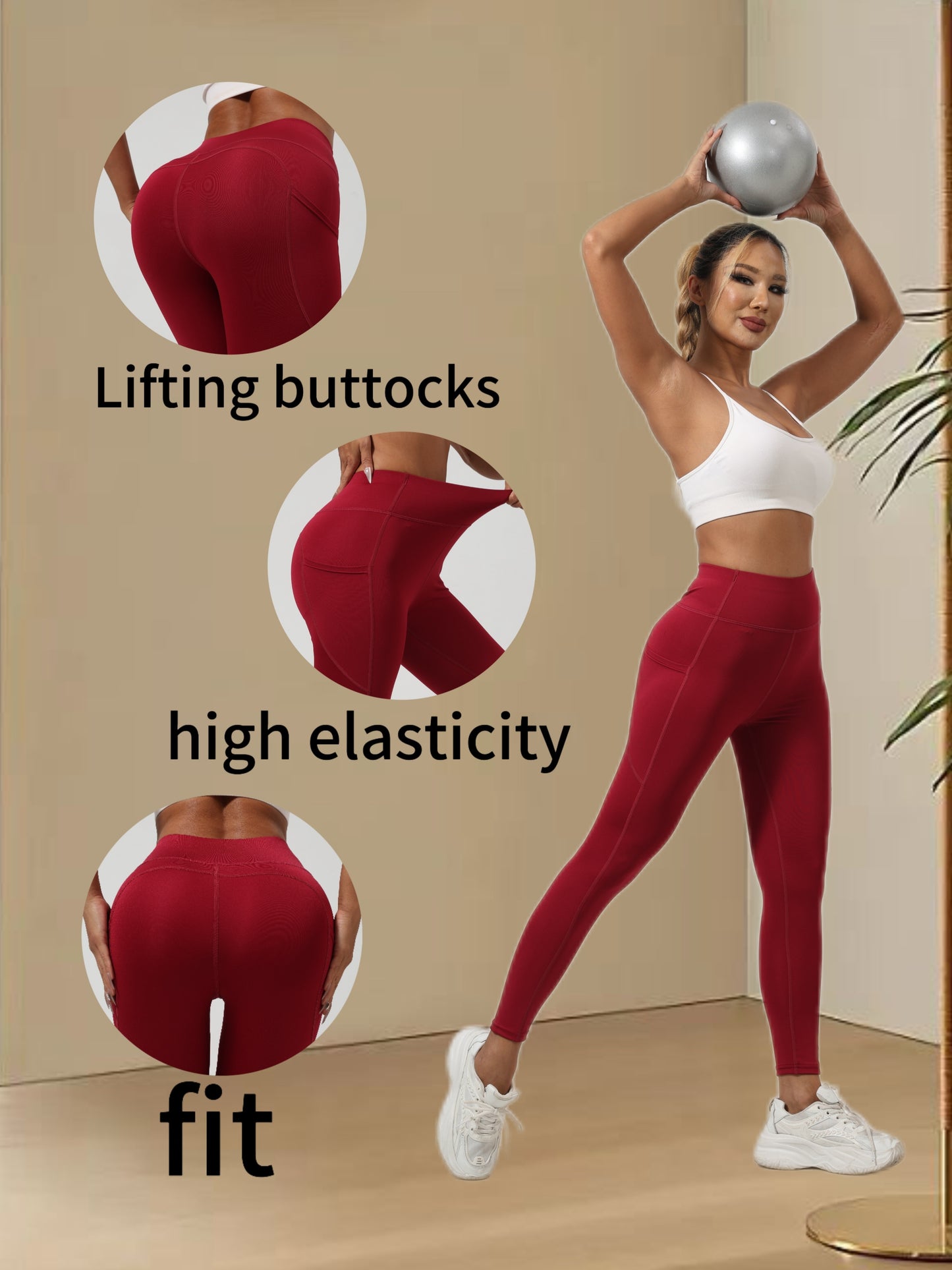 Women's High Waist Yoga Pants 5-Pack - Tummy Control Leggings with Pockets