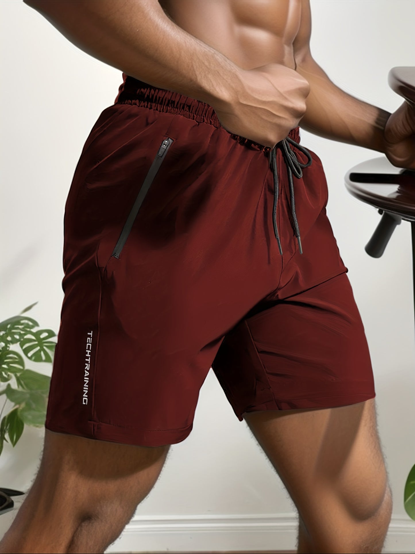 Men's Performance Active Shorts - Quick-Dry Stretch Gym Shorts with Zip Pockets