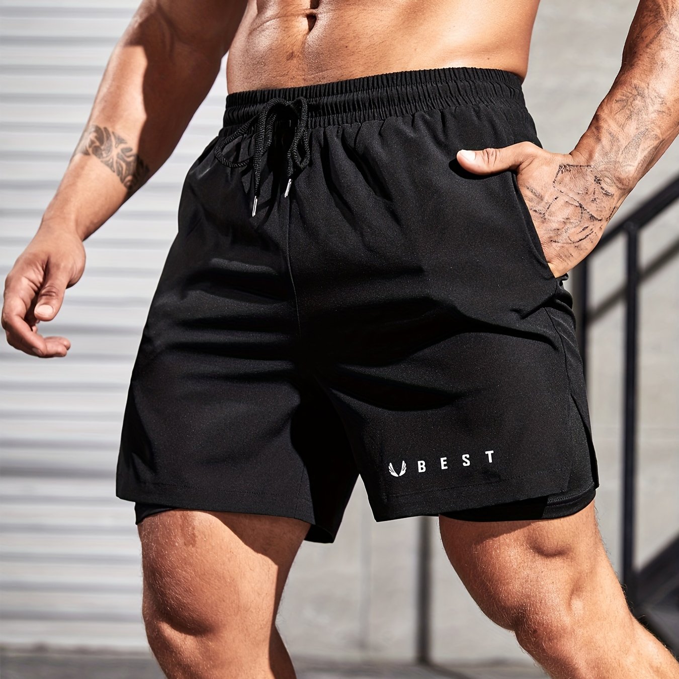 Men's Double Layer Athletic Shorts - Drawstring Sport Shorts for Outdoor Activities