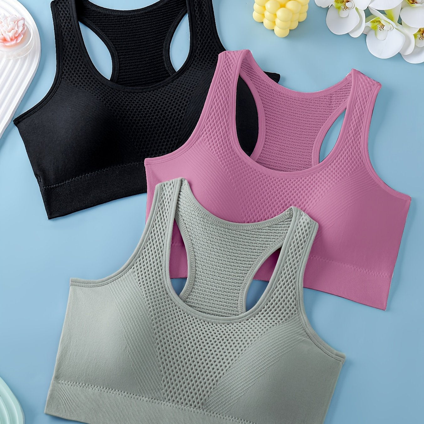 Women's Sports Bras 3-Pack - Breathable Yoga Fitness Tank Tops