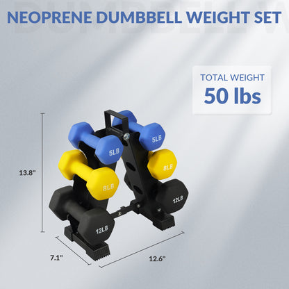 Professional Dumbbell Set with Storage Rack - Neoprene Hex Weights for Home Gym