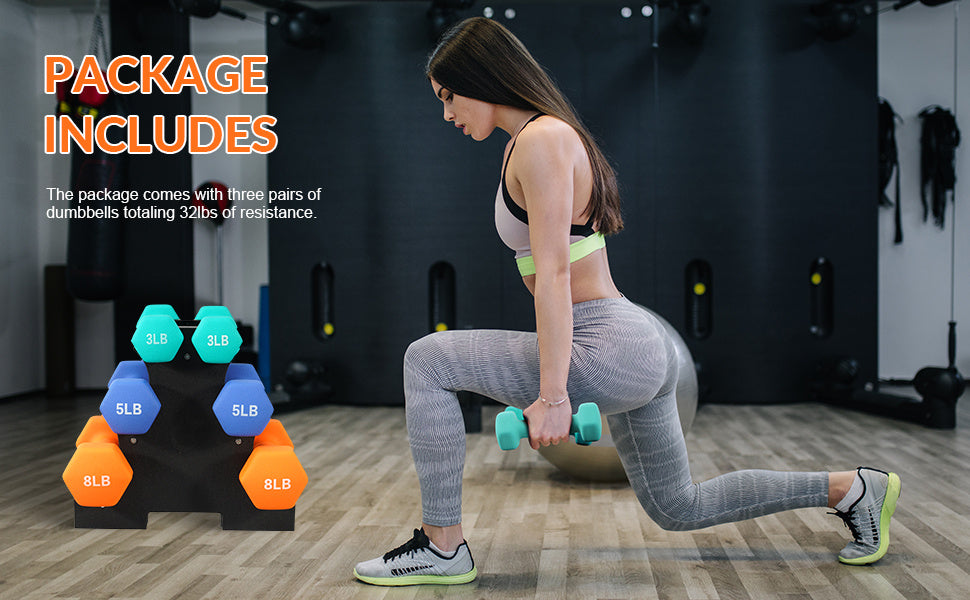 Professional Dumbbell Set with Storage Rack - Neoprene Hex Weights for Home Gym