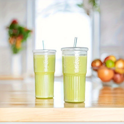 Glass Cups with Lids & Straws 2-Pack (22oz) - Eco-Friendly Reusable Drinkware