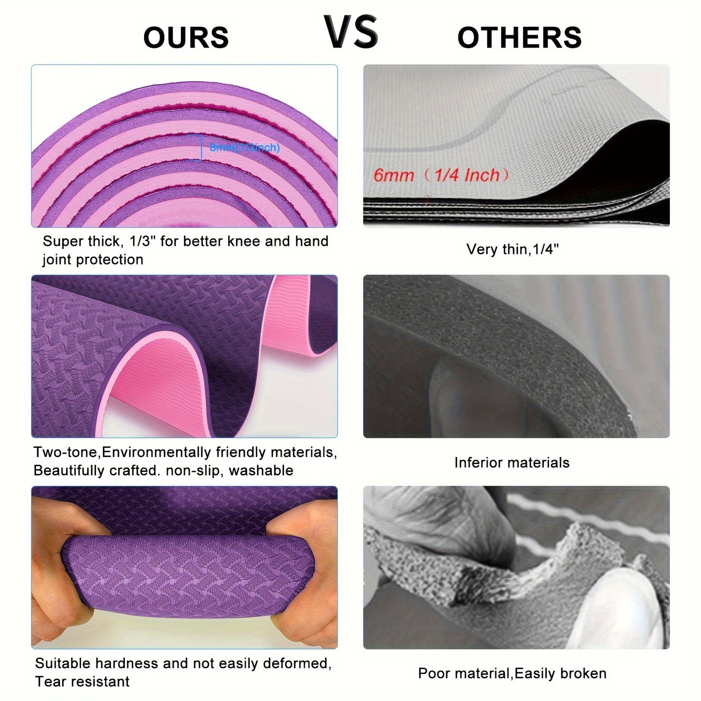 Premium TPE Yoga Mat 8mm - Extra Thick Non-Slip Exercise Mat