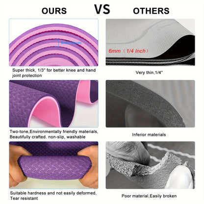 Premium TPE Yoga Mat 8mm - Extra Thick Non-Slip Exercise Mat