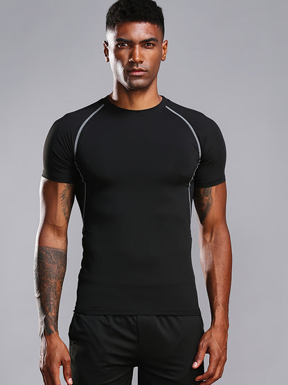 Men's High-Elasticity Athletic Muscle Tee - Slim Fit Workout Shirt