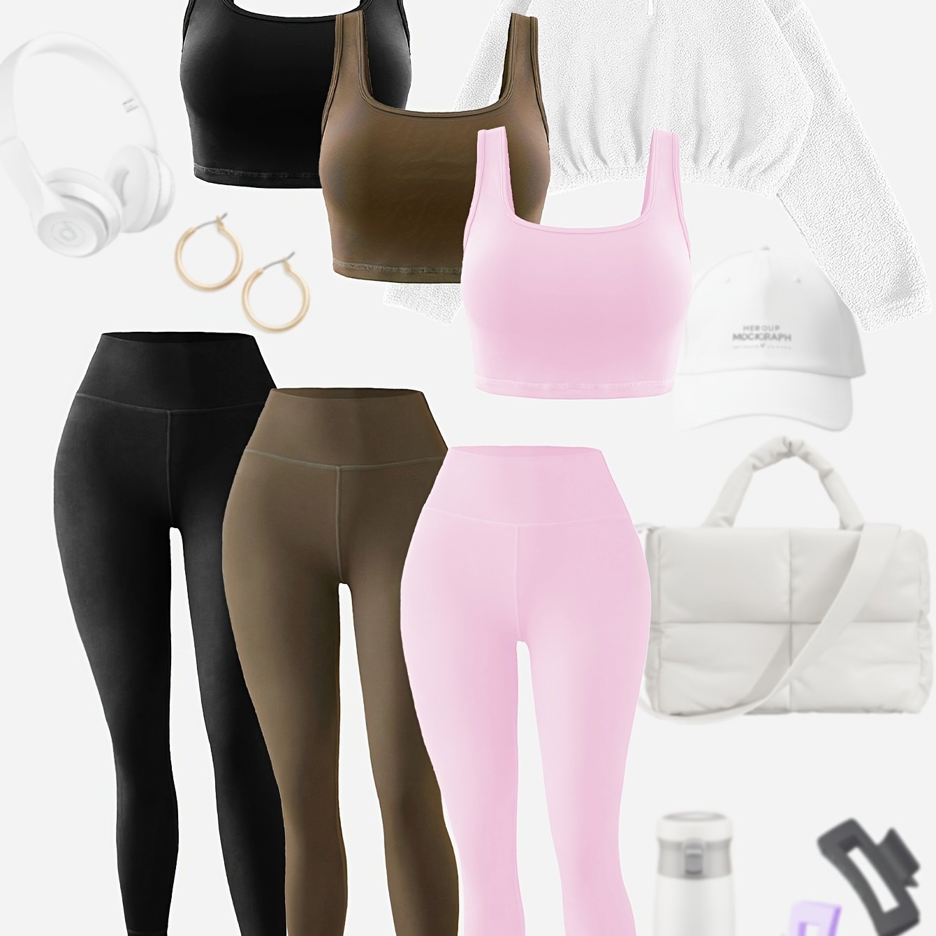 Women's 3-Piece Yoga Set - High Waist Leggings, Sports Bra & Vest
