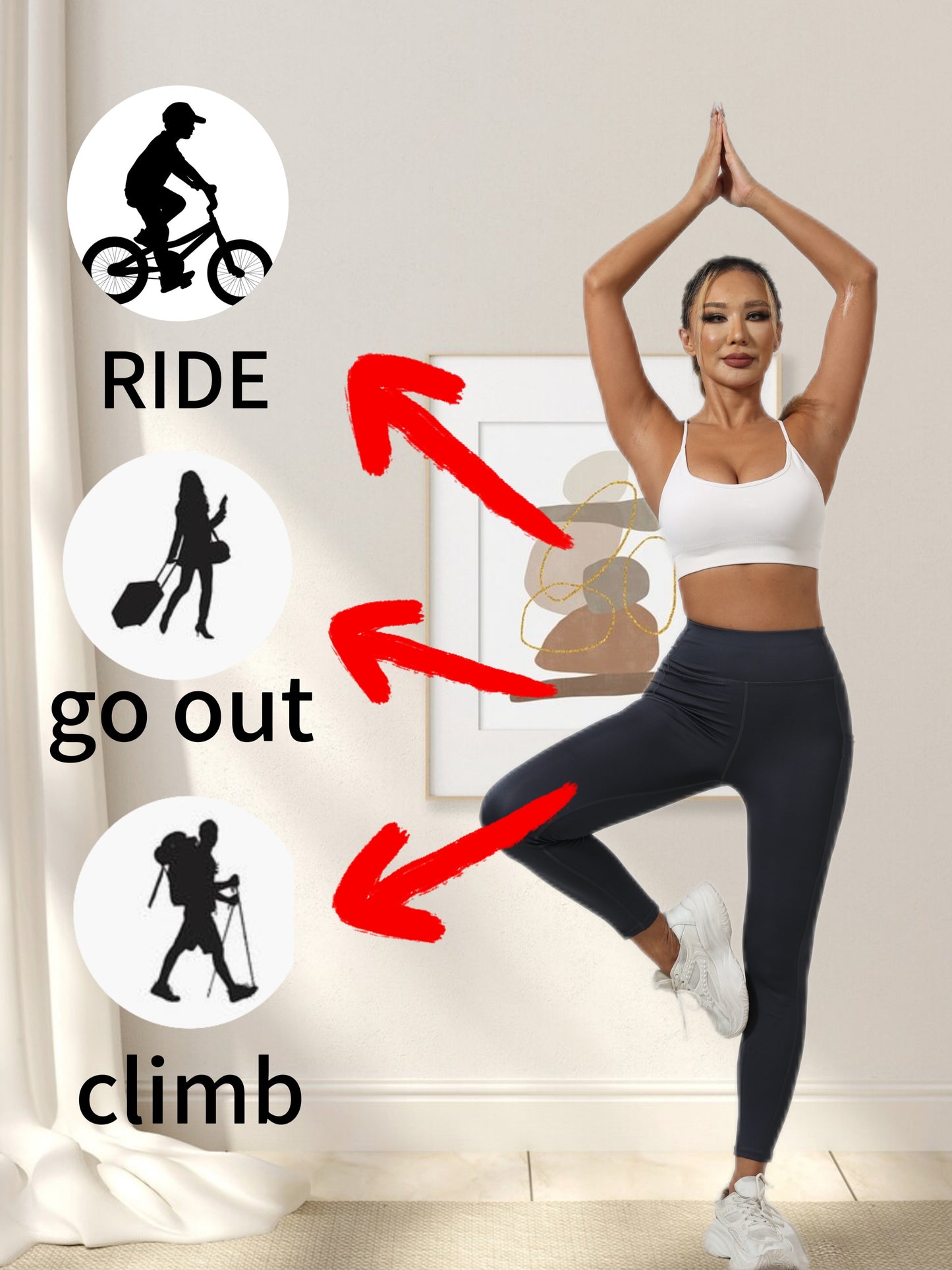 Women's High Waist Yoga Pants 5-Pack - Tummy Control Leggings with Pockets