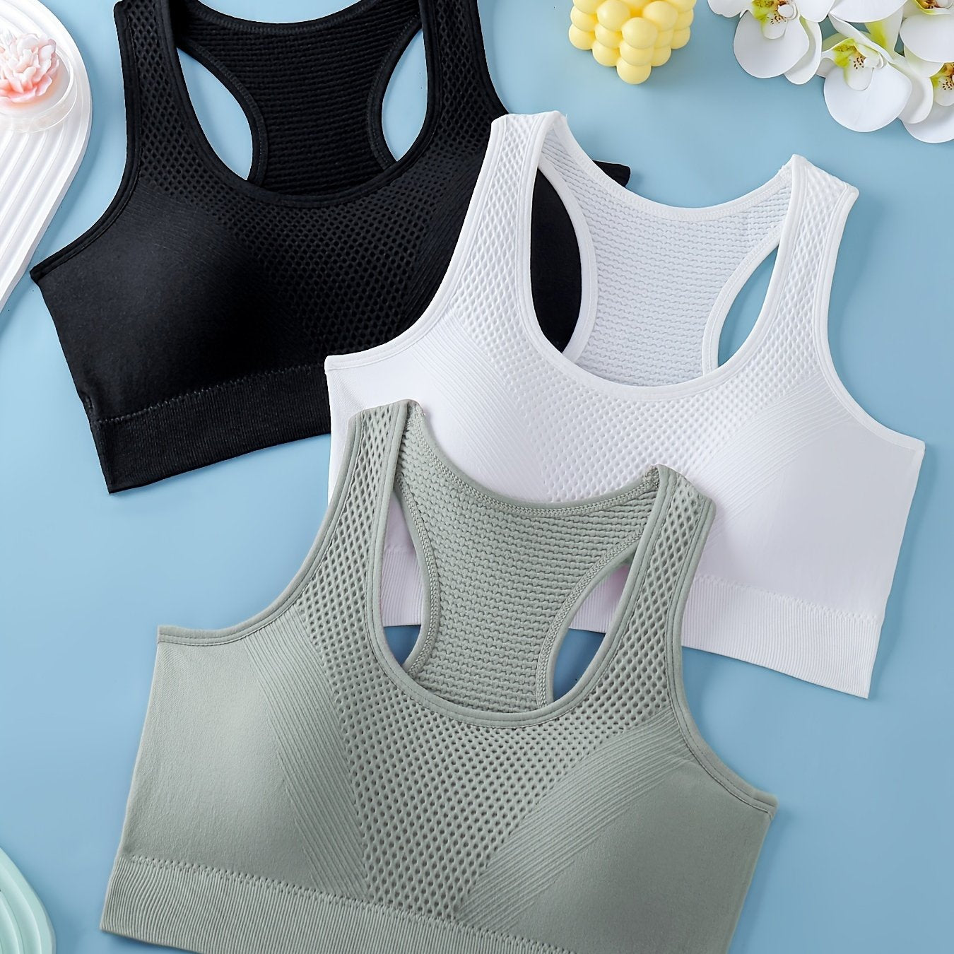 Women's Sports Bras 3-Pack - Breathable Yoga Fitness Tank Tops